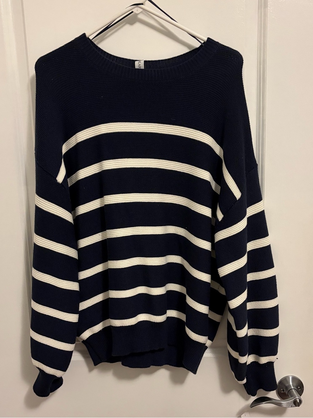 Women's Navy and White Striped Sweater